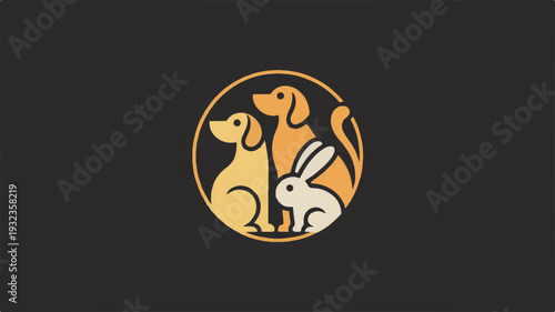 Friendly dog and rabbit sitting together in a circle symbolizing friendship and companionship between pets
