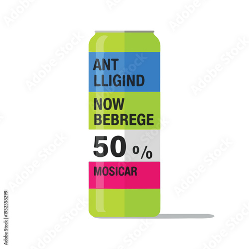 A colorful vector illustration of a beverage can with text labels