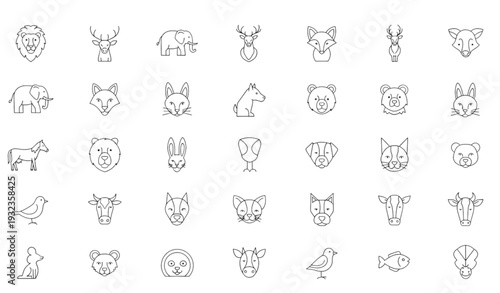 A collection of simple animal icons in line art style