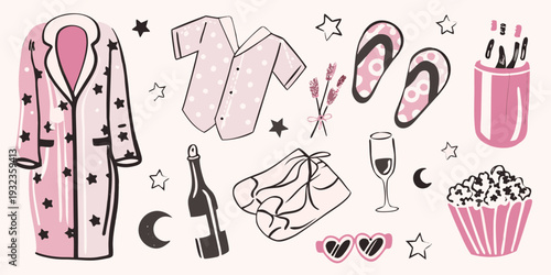 A cozy illustration of sleepwear treats and relaxation items