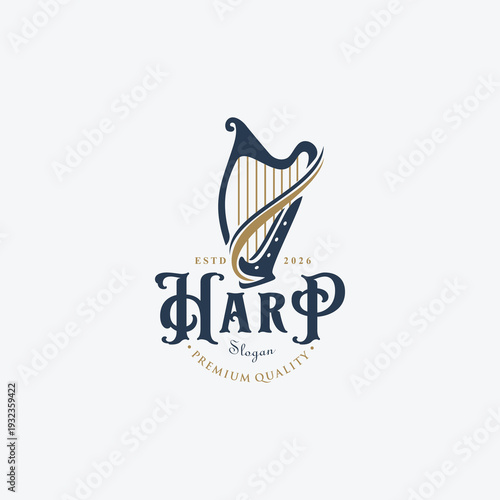Luxury Harp Logo Instrument Design Stock Vector
