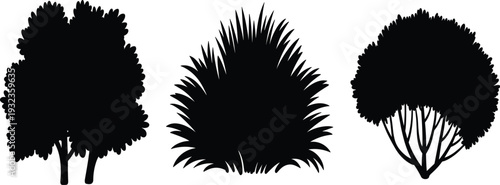 Bush and shrub silhouettes collection set, green garden plants and forest vegetation elements for landscape design