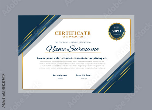 Schilderij op canvas Certificate of Appreciation template with elegant blue and gold design