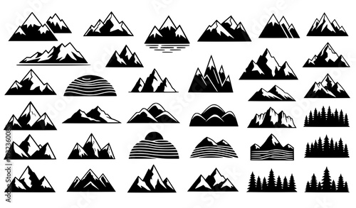 Man climbing rock overhang silhouette with mountain and forest scenery minimalist 3D illustration isolated on white background