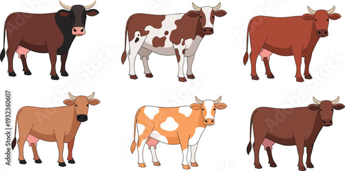 Illustration of Different Cow Breeds for Farm, Agricultural, and Animal Design Projects