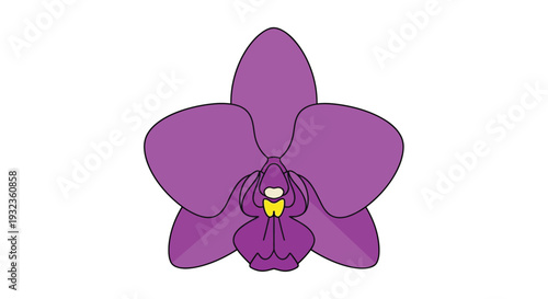 A vibrant purple orchid flower illustration with simplified cartoon like features
