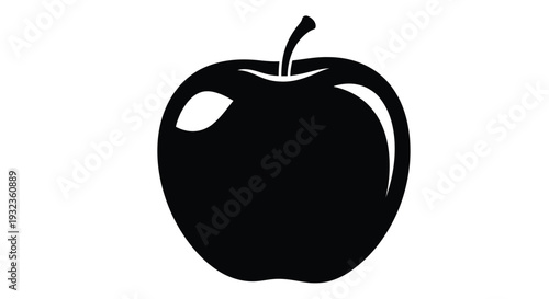 Simple black silhouette of a red apple with a stem and a bite taken out
