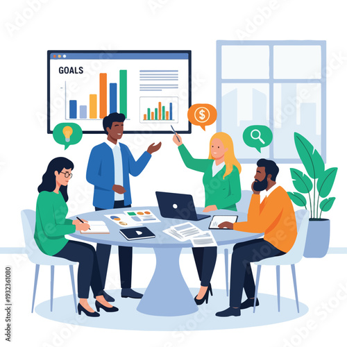 A diverse team discussing strategy around a round table