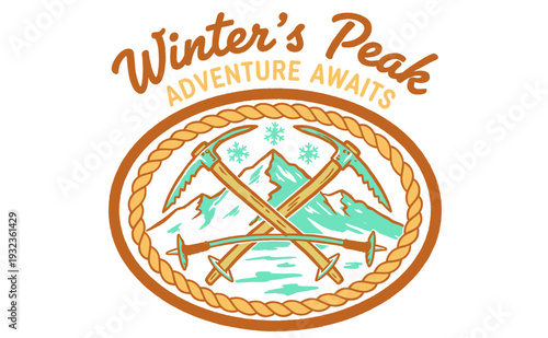 Say yes to adventure. Abstract art. Hill trekking. Mountain adventure vintage print design for t shirt. Winter peak vector artwork design. Explore mor