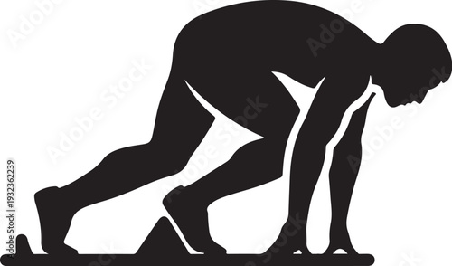 Black silhouette of a man in a sprint start position