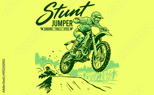 Build for speed. Motocross print for t-shirt, poster, sticker. Legend stunt race. Dirt bike graphic. Extreme motocross club.