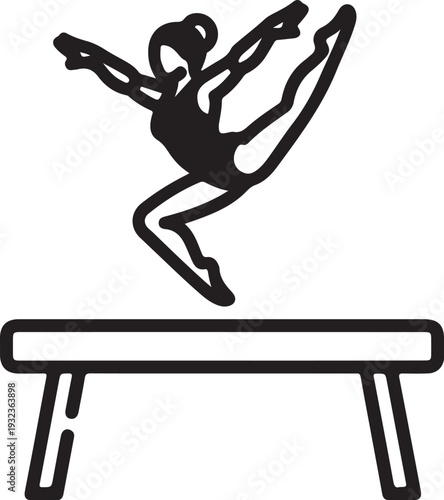 Vector illustration of gymnast jumping over balance beam
