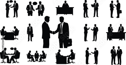 Business People Silhouettes Set for Corporate Meeting Professional Discussion Office Teamwork Collaboration Partnership Handshake Successful Negotiation Interview and Executive Workplace Communication