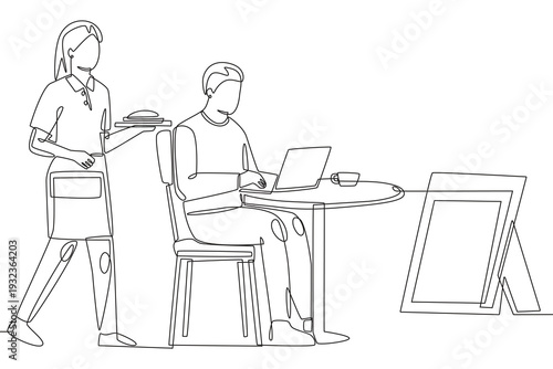 Outdoor cafes concept one-line drawing