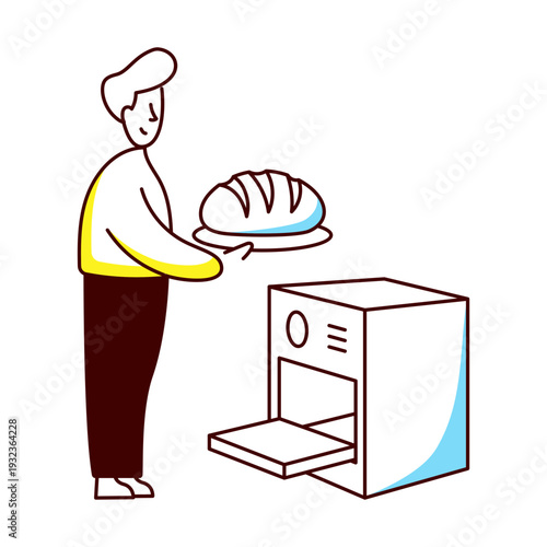 A hand drawn style illustration of a character serving food 