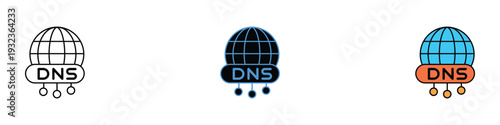 DNS server icon set. domain name system symbol for internet connectivity, web hosting, and digital communication design. Vector Illustration.