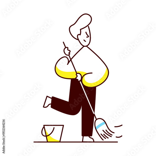 A hand drawn style illustration of a character serving food 