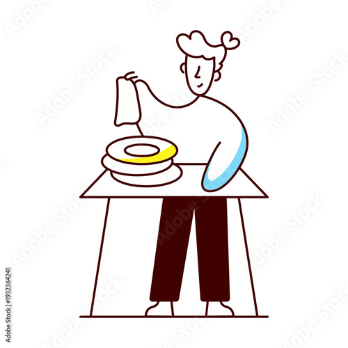 A hand drawn style illustration of a character serving food 
