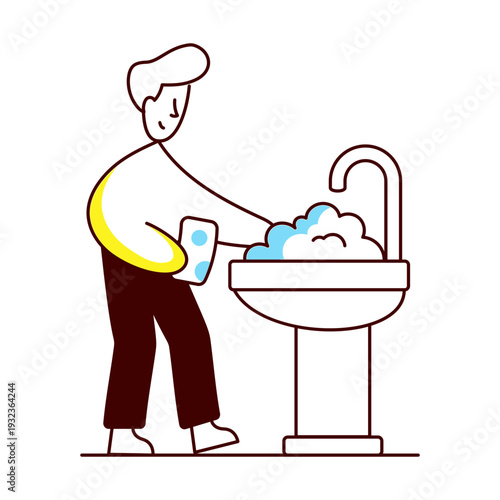 A hand drawn style illustration of a character serving food 