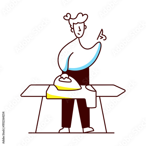 A hand drawn style illustration of a character serving food 