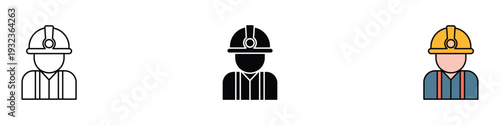 Construction worker icon set. Engineer person symbol for building site management and architectural service design. Vector Illustration.