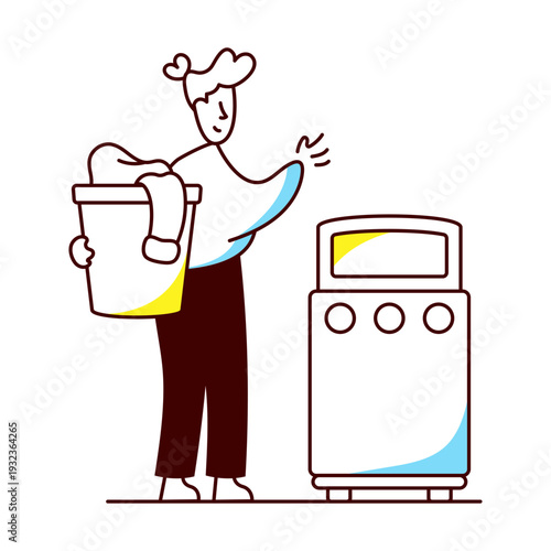 A hand drawn style illustration of a character serving food 