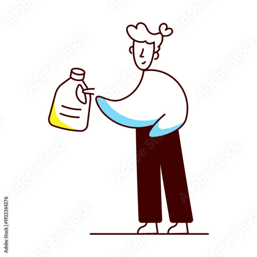 A hand drawn style illustration of a character serving food 