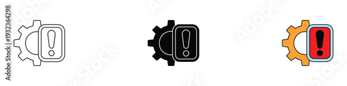 Technical error icon set. system alert symbol for maintenance warning, software bug, and industrial troubleshooting design. Vector Illustration.