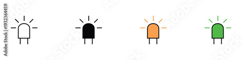 LED light bulb and electronic component icon set. Diode symbol for technology, hardware, and energy efficiency design. Vector Illustration.