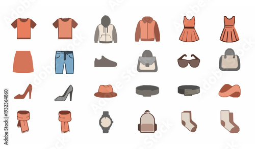 Fashion and clothing cool vector icons set with modern apparel accessories outline symbols collection