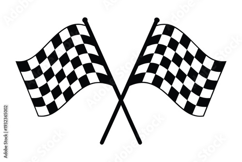 Two crossed checkered racing flag silhouette vector