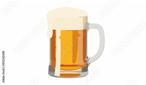 Frothy golden beer mug vector illustration with cold condensation glass and fresh foam