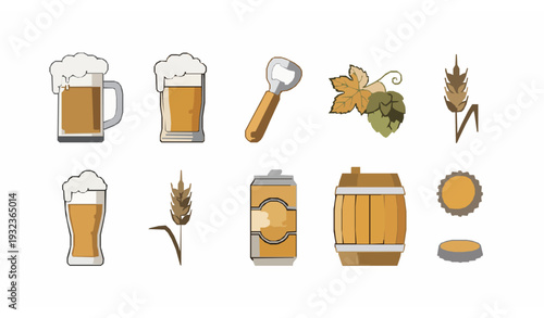 Beer and brewing outline vector icons collection with mug bottle hops wheat and opener