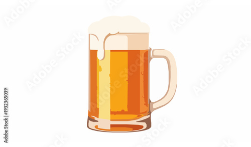 Cold frothy beer mug with condensation vector illustration for brewery and pub design