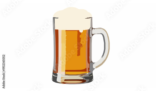 Refreshing golden beer mug with foam and condensation vector illustration for beverage design