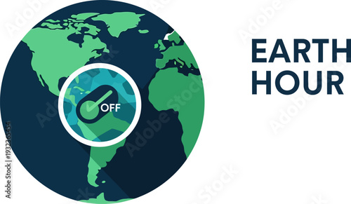 Earth Hour graphic depicting the planet with a switch set to OFF, symbolizing energy conservation and environmental awareness