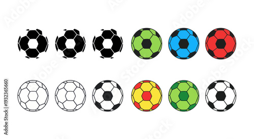 Collection of Soccer Balls: Black & White and Colorful Designs
