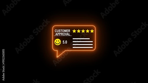 Customer Approval Positive Service Review With Five Star Rating And Smiley Icon, Happy Customer Feedback Concept Animation
