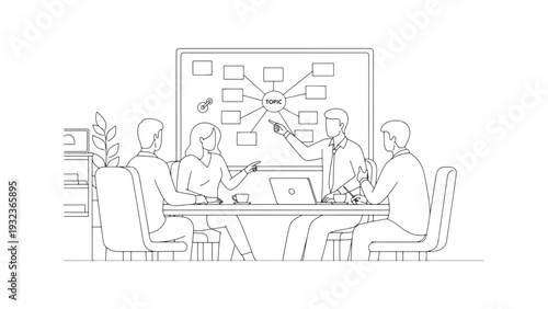 Corporate Workshop Presentation Illustration Representing Team Strategy Session Whiteboard Planning and Business Training