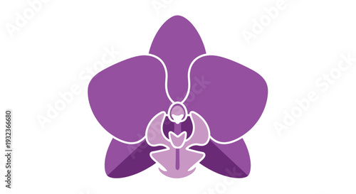 A stylized purple orchid flower with simple shapes and a white outline