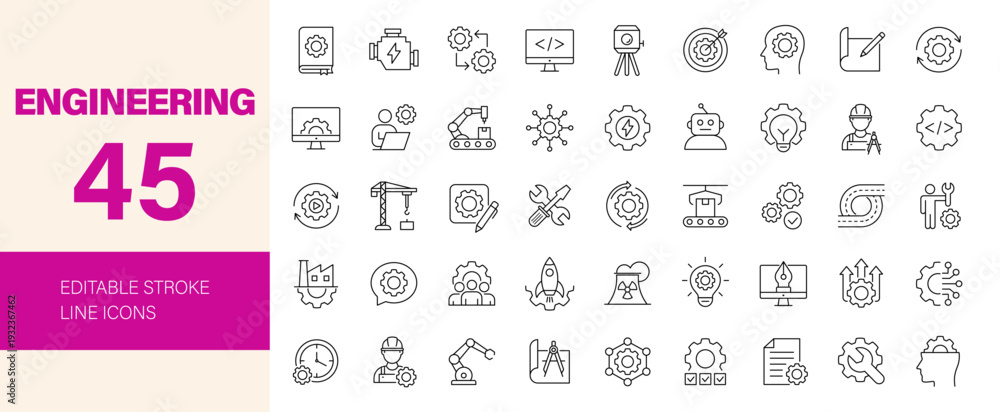 Obraz premium Engineering icon set. Editable line icons. Vector illustration.