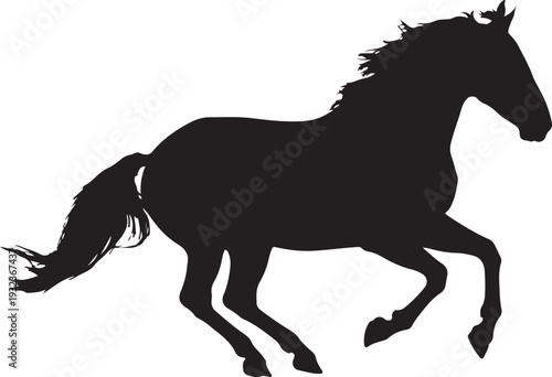 A silhouette of a running horse