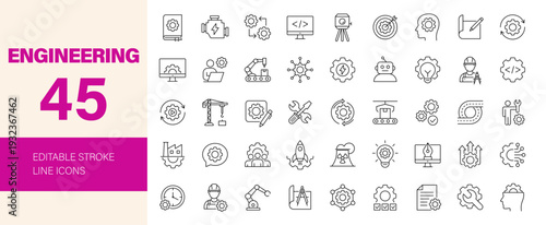 Engineering icon set. Editable line icons. Vector illustration.