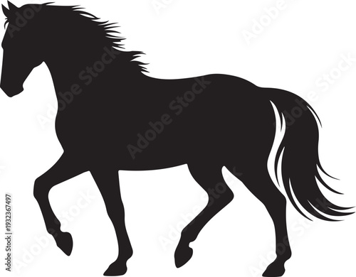 A silhouette of a running horse