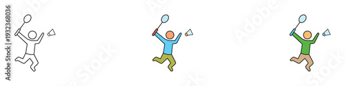 Badminton player athlete icon set. Sport symbol for sports competition, shuttlecock smash, and outdoor recreation design. Vector Illustration.