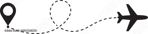 Airplane dotted route line the way airplane. Flying with a dashed line from the starting point and along the path