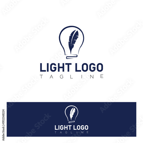 Creative Light Bulb Logo with Feather Pen – Innovation and Writing Concept Vector Design