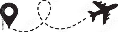 Airplane dotted route line the way airplane. Flying with a dashed line from the starting point and along the path