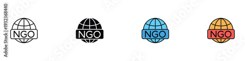 NGO icon set. International charity, community support, and global non-profit foundation symbol. Vector Illustration.