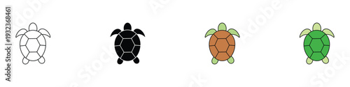 Sea turtle icon set. Tortoise symbol for marine life conservation, nature, and slow pace design. Vector Illustration.